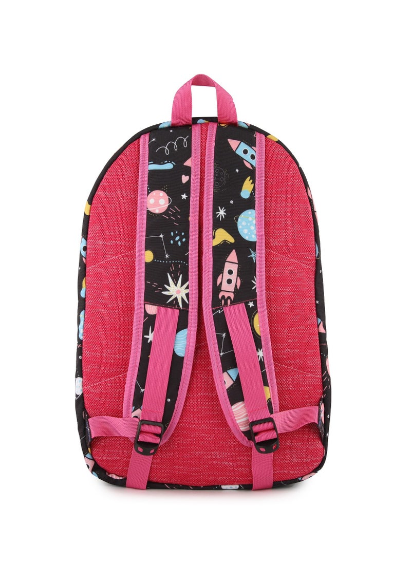 Elite - Elite Unisex Printed School Bags 3 Pocket With Laptop Pocket - 17inch - Black / Rose - No:GS 223 - Image 1