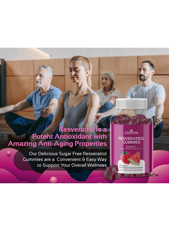 كوجنيتون حلوى جيلاتينية ريسفيراترول - نكهة التوت البري والبطيخ الطبيعية الخالية من السكر، مكمل ريسفيراترول بتركيز 1500 ملجم لدعم القلب والدماغ والمناعة والعافية، مضاد أكسدة قوي مع فوائد مضادة للشيخوخة - Image 2