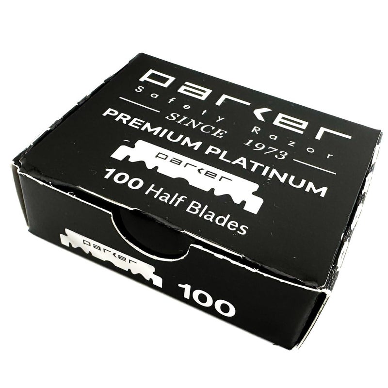 Parker Safety Razor Parker Premium Platinum 1/2 Blades, 100 Count, For Professional Barber Shavette Style and Disposable Straight Razors that accept Half of a Double Edge Blade