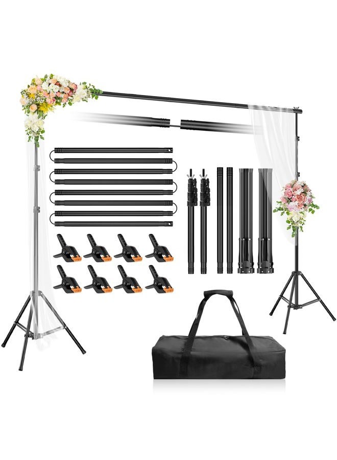 Qoolfoto Backdrop Stand 10x6.6ft(WxH), Photo Studio Adjustable Background Stand Support System Kit with 8 Crossbars, 8 Clamps and Carrying Bag for Parties, Wedding, Photography, Decoration - Image 1
