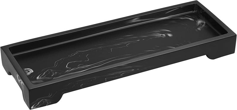 Luxspire Resin Vanity Tray Bathroom Tray Toilet Tank Storage Tray 11 x 4 inch Kitchen Sink Trays Vanity Countertop Organizer for Candles Soap Towel Perfume Holder Jewelry Dish Decor Ink Black - Image 2