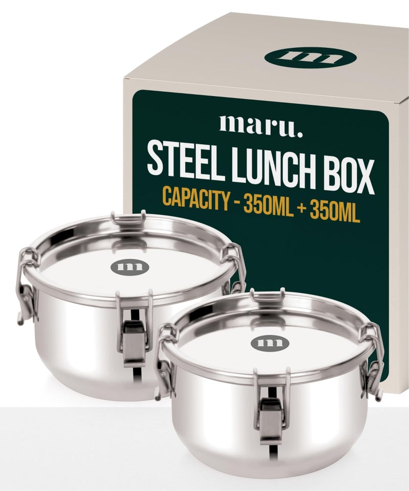 MARU Steel Small Leakproof Tiffin/Lunch Box for School/Office - 350ml Set of 2, Container Avoid Spilling of Curry & Liquid Items, Airtight Snacks Box is Perfect for Men/Women & Kids - Image 1