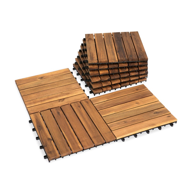 VICTORY RELAX Acacia Wood Decking Tiles 9PCS - Easy Snap Interlocking Deck Tiles for Patio Poolside Balcony Decor - All Weather Waterproof Flooring for Indoor & Outdoor (Round Joints) - Image 1