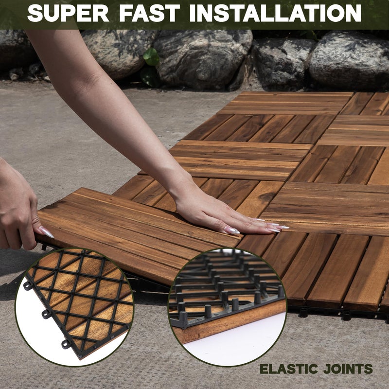 VICTORY RELAX Acacia Wood Decking Tiles 9PCS - Easy Snap Interlocking Deck Tiles for Patio Poolside Balcony Decor - All Weather Waterproof Flooring for Indoor & Outdoor (Round Joints) - Image 5
