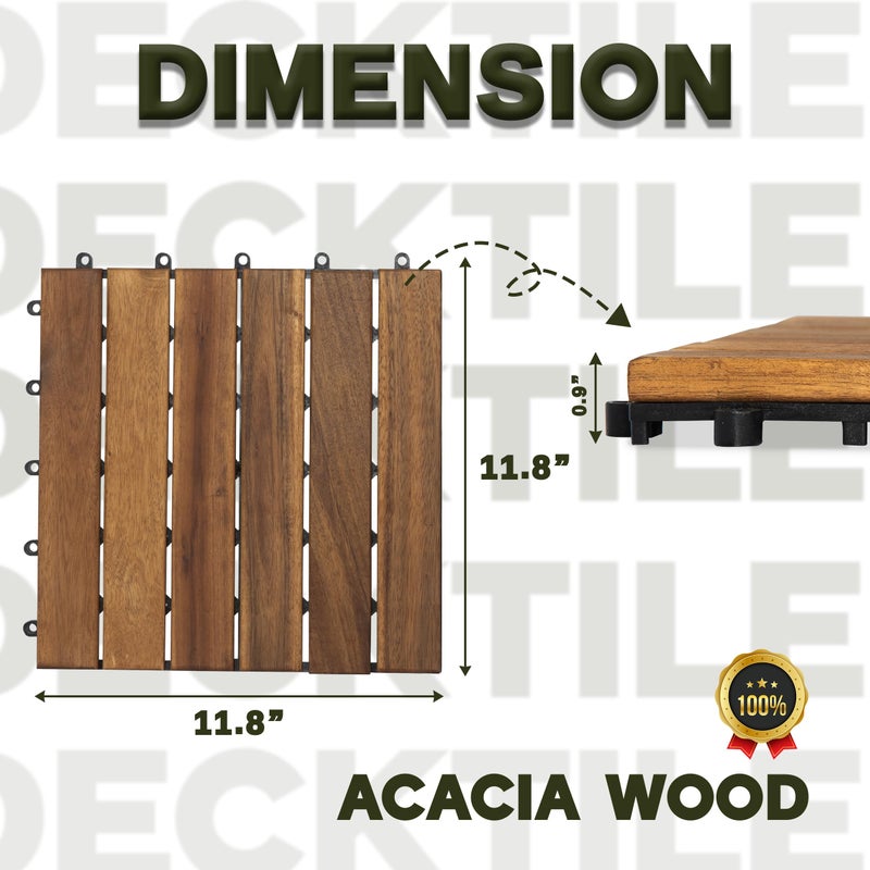 VICTORY RELAX Acacia Wood Decking Tiles 9PCS - Easy Snap Interlocking Deck Tiles for Patio Poolside Balcony Decor - All Weather Waterproof Flooring for Indoor & Outdoor (Round Joints) - Image 3