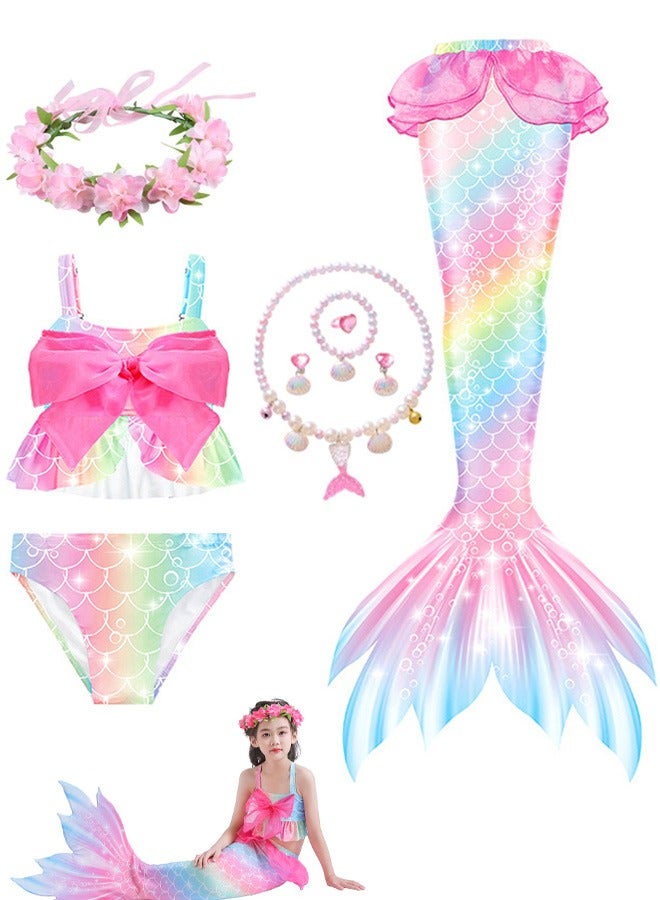 VUCATIN Mermaid Princess Dress up Girls Mermaid Dress Mermaid Swimsuit Girls Party Cosplay Princess Birthday Dress Kids Costume Cosplay Mermaid Skirt Accessorized Wreath Necklace Earrings and Bracelet  - Image 1