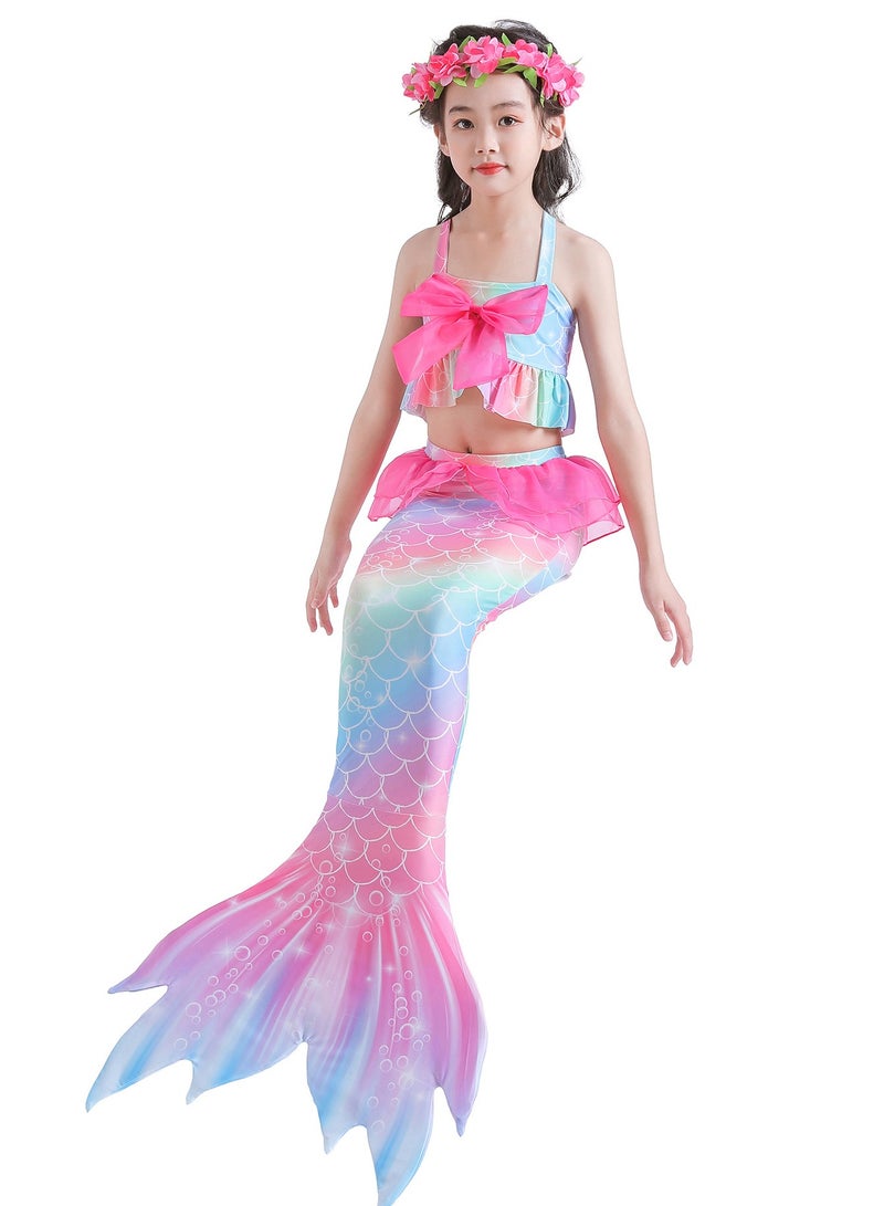 VUCATIN Mermaid Princess Dress up Girls Mermaid Dress Mermaid Swimsuit Girls Party Cosplay Princess Birthday Dress Kids Costume Cosplay Mermaid Skirt Accessorized Wreath Necklace Earrings and Bracelet  - Image 3