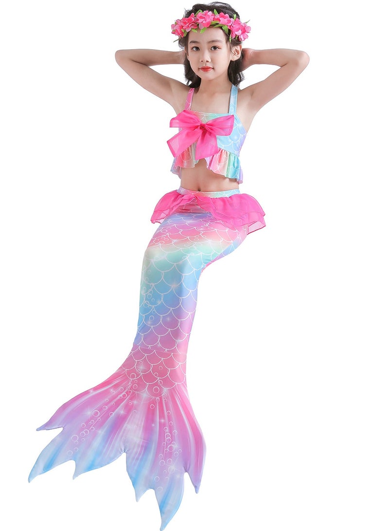 VUCATIN Mermaid Princess Dress up Girls Mermaid Dress Mermaid Swimsuit Girls Party Cosplay Princess Birthday Dress Kids Costume Cosplay Mermaid Skirt Accessorized Wreath Necklace Earrings and Bracelet  - Image 4