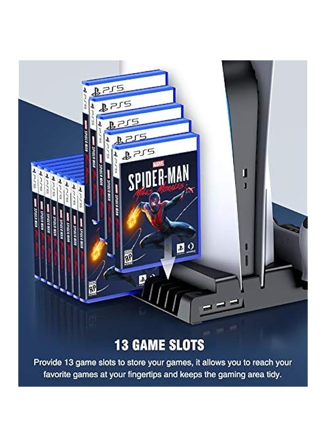Topleo PS5 Stand Cooling Fan and Controller Charger Station, PS5 Accessories Organizer for Playstation 5 Stand, Cooling Fan and Dual Charging Station, PS5 Vertical Stand with 3 USB Hub &13 Game Storage  - Image 4