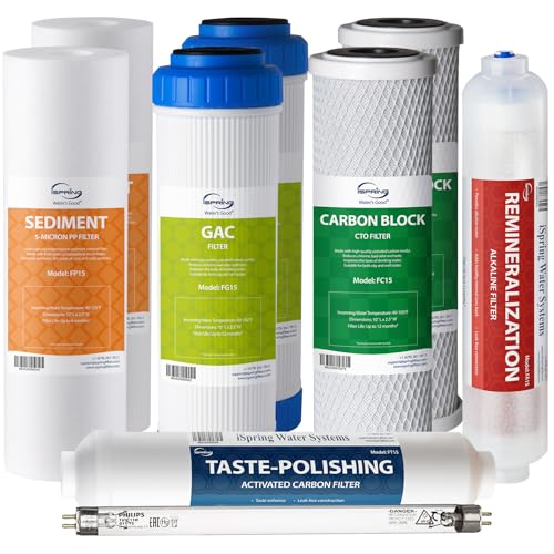 iSpring F10KU NSF Certified 1-Year Replacement Filter Set for 7-Stage RO Water Filtration Systems, Includes Alkaline Mineral & UV Filters, 10 Pieces, No RO Membrane - Image 1