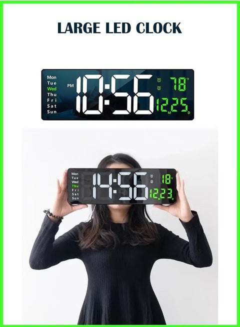 Digital Wall Clock Large Display 16.2 Inch -– LED Digital Clock with Remote Control, Auto Brightness Dimmer, Big Wall Clock with Date, Week & Temperature, Modern Home & Office Décor, Silent Operation, Easy--to-Read Time Display