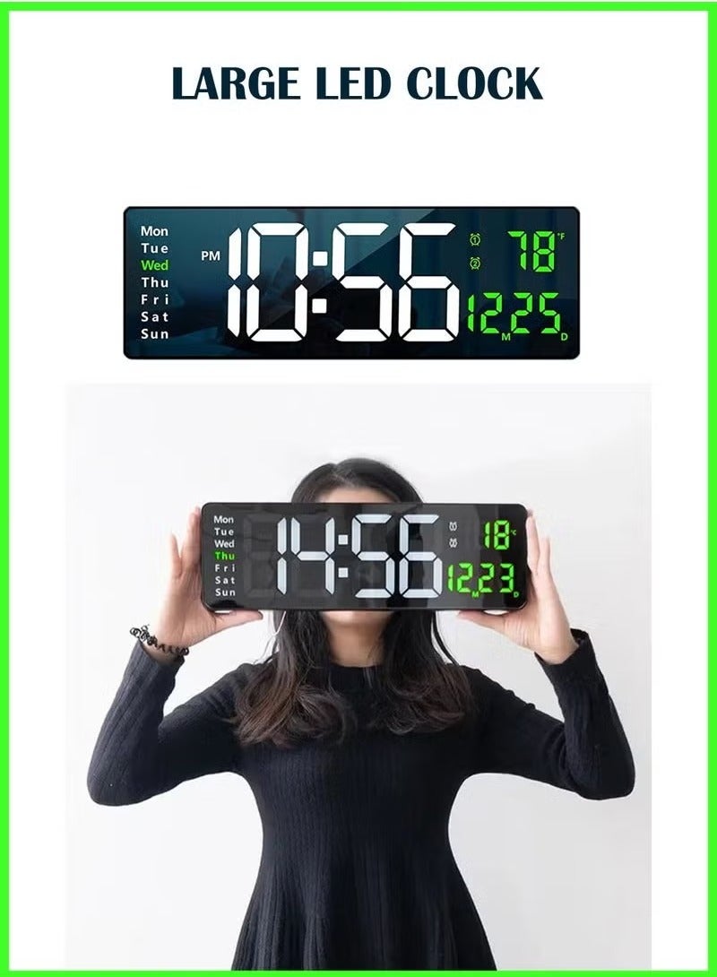 Digital Wall Clock Large Display 16.2 Inch -– LED Digital Clock with Remote Control, Auto Brightness Dimmer, Big Wall Clock with Date, Week & Temperature, Modern Home & Office Décor, Silent Operation, Easy--to-Read Time Display