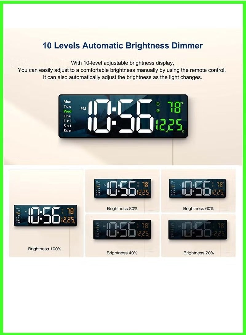 Digital Wall Clock Large Display 16.2 Inch -– LED Digital Clock with Remote Control, Auto Brightness Dimmer, Big Wall Clock with Date, Week & Temperature, Modern Home & Office Décor, Silent Operation, Easy--to-Read Time Display