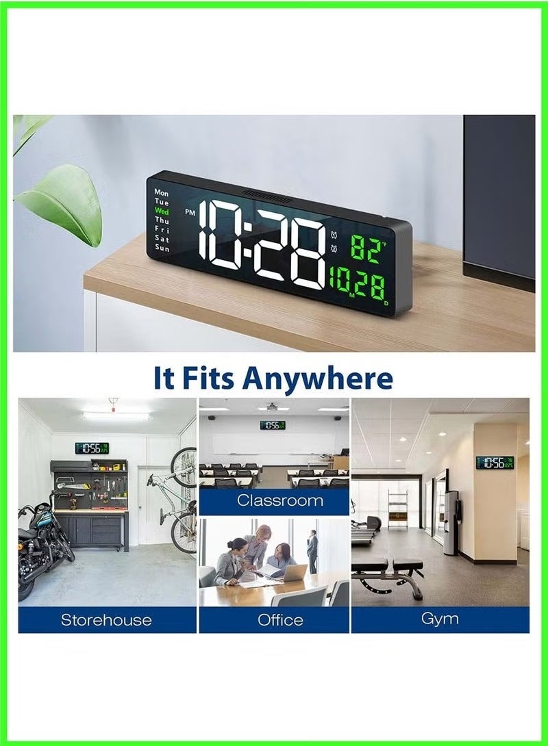 Digital Wall Clock Large Display 16.2 Inch -– LED Digital Clock with Remote Control, Auto Brightness Dimmer, Big Wall Clock with Date, Week & Temperature, Modern Home & Office Décor, Silent Operation, Easy--to-Read Time Display