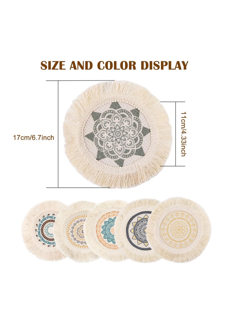 SYOSI 6 قطع كوستر بوهو، كوسترات للطاولة، مجموعة كوسترات قطنية مصنوعة يدويًا من ماكرامي مع ديل لامتصاص المشروبات، مقاومة للحرارة، كوسترات مزرعة لحماية الديكور المنزلي وسطح الطاولة - Image 2