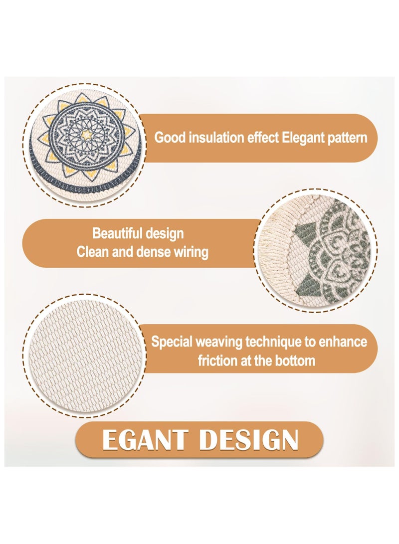 SYOSI 6 قطع كوستر بوهو، كوسترات للطاولة، مجموعة كوسترات قطنية مصنوعة يدويًا من ماكرامي مع ديل لامتصاص المشروبات، مقاومة للحرارة، كوسترات مزرعة لحماية الديكور المنزلي وسطح الطاولة - Image 3
