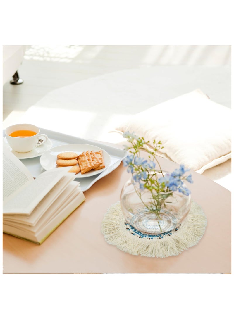 SYOSI 6 قطع كوستر بوهو، كوسترات للطاولة، مجموعة كوسترات قطنية مصنوعة يدويًا من ماكرامي مع ديل لامتصاص المشروبات، مقاومة للحرارة، كوسترات مزرعة لحماية الديكور المنزلي وسطح الطاولة - Image 5