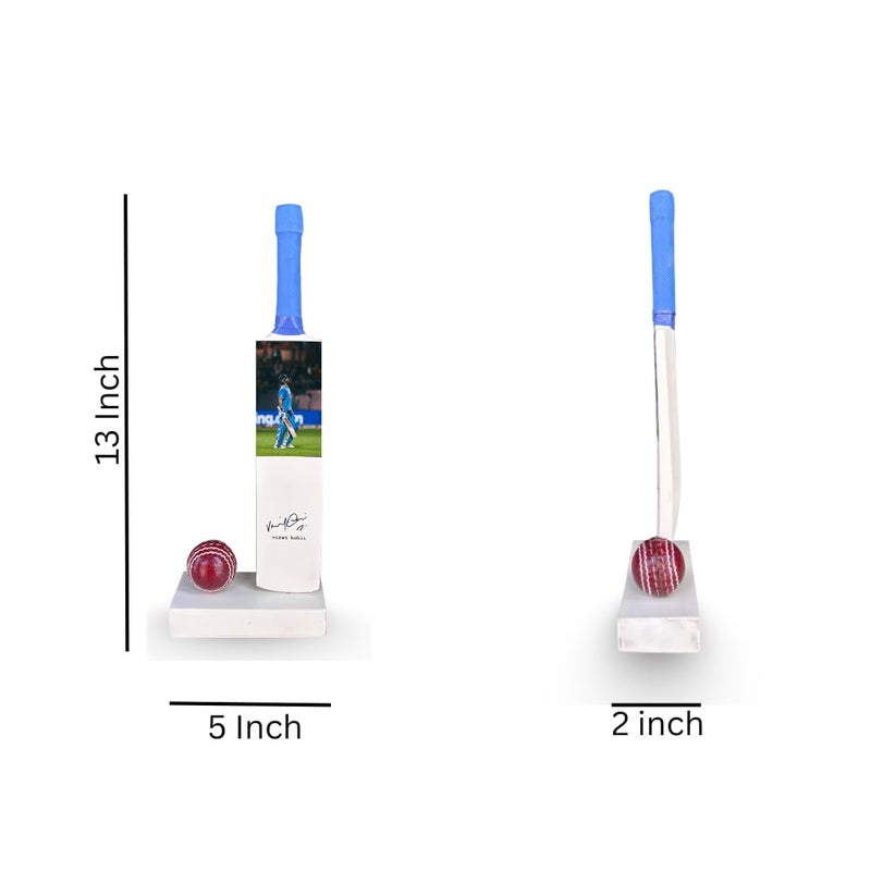 Frixan Wood Decorative Cricket Miniature Set Virat kohli Autograph Printed (Not Original), Autographed Mini Bat with Display Stand and Ball, Sports Memorabilia Showpiece - Image 3