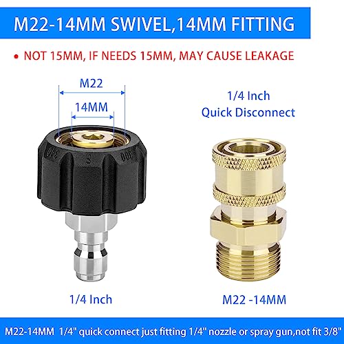 Petutu Pressure Washer Adapter Set, 2 Pair M22 (M22-14MM) 1/4'' Quick Connect, Pressure Washer Quick Connect, it's fitting 1/4inch nozzle or spray gun, Washer Hose, not fit 3/8inch, 5000 PSI… - Image 2