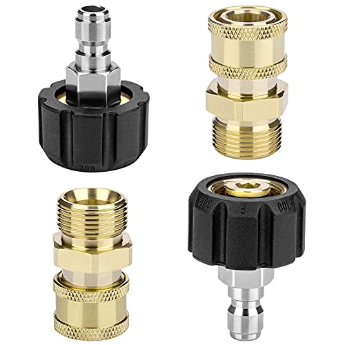Petutu Pressure Washer Adapter Set, 2 Pair M22 (M22-14MM) 1/4'' Quick Connect, Pressure Washer Quick Connect, it's fitting 1/4inch nozzle or spray gun, Washer Hose, not fit 3/8inch, 5000 PSI… - Image 1