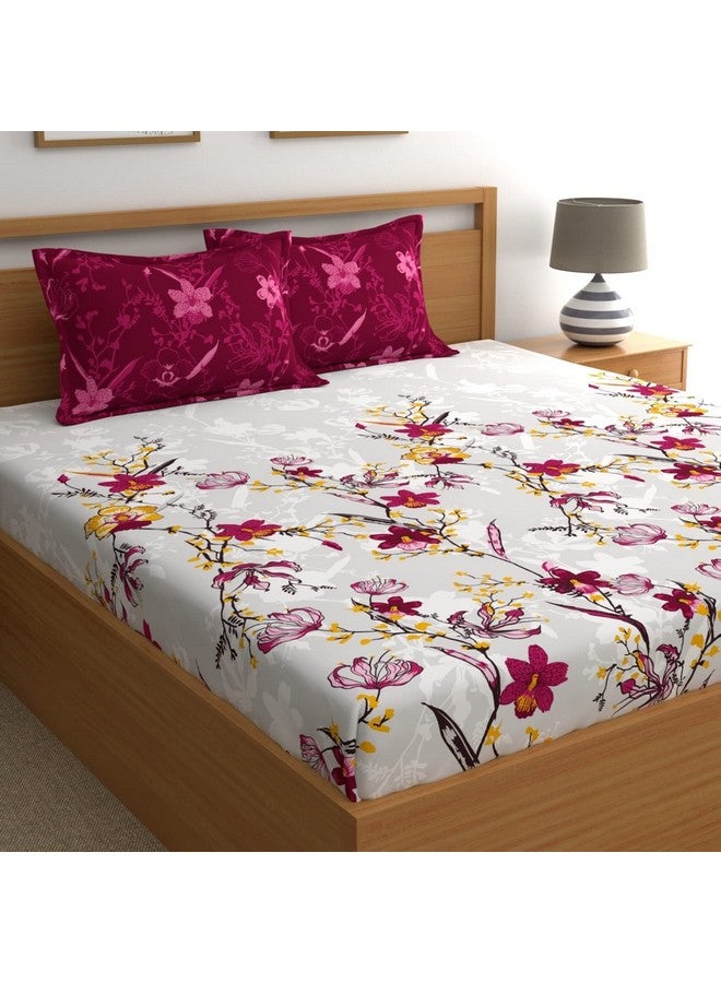Dreamscape 100% Cotton Double Bedsheet with 2 Pillow Covers - (Size 87 x 98 inches, 140 TC, Colour - Dark Pink) - Image 1