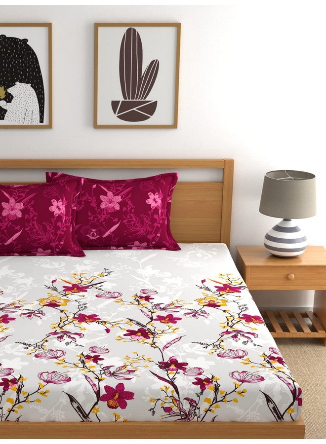 Dreamscape 100% Cotton Double Bedsheet with 2 Pillow Covers - (Size 87 x 98 inches, 140 TC, Colour - Dark Pink) - Image 3