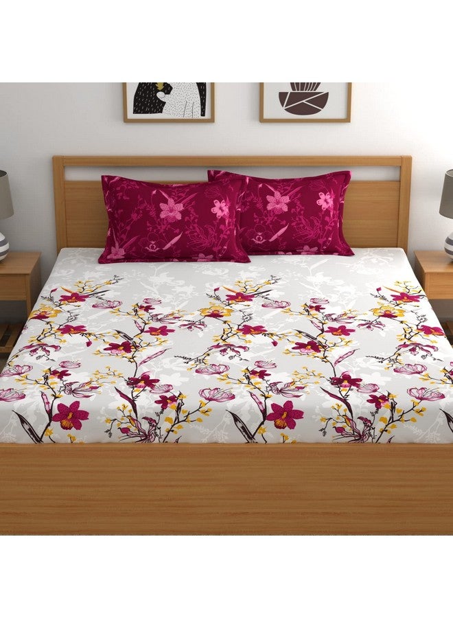 Dreamscape 100% Cotton Double Bedsheet with 2 Pillow Covers - (Size 87 x 98 inches, 140 TC, Colour - Dark Pink) - Image 2