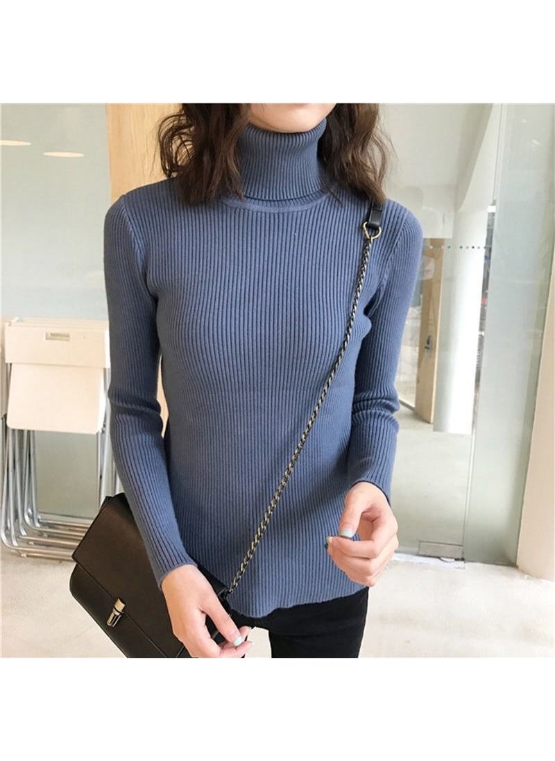 Generic - Womens Polo/Turtle Neck Sweater Long Sleeve Autumn/Winter New Style Pullovers Slimming Inner Stylish Warm Knit Base Layer Top Fog blue - Image 1