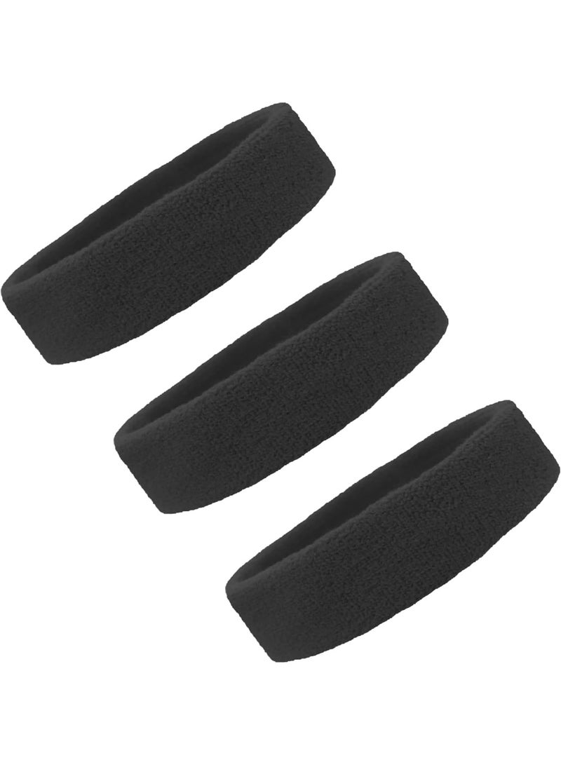 Sports Headband Set, Sweatproof and Moisture Wicking Terry Cloth Headbands for Workout, Black - Image 1