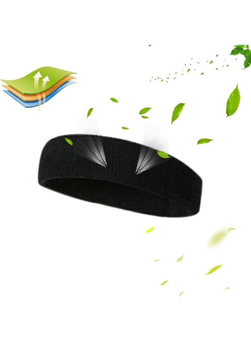 Sports Headband Set, Sweatproof and Moisture Wicking Terry Cloth Headbands for Workout, Black - Image 4