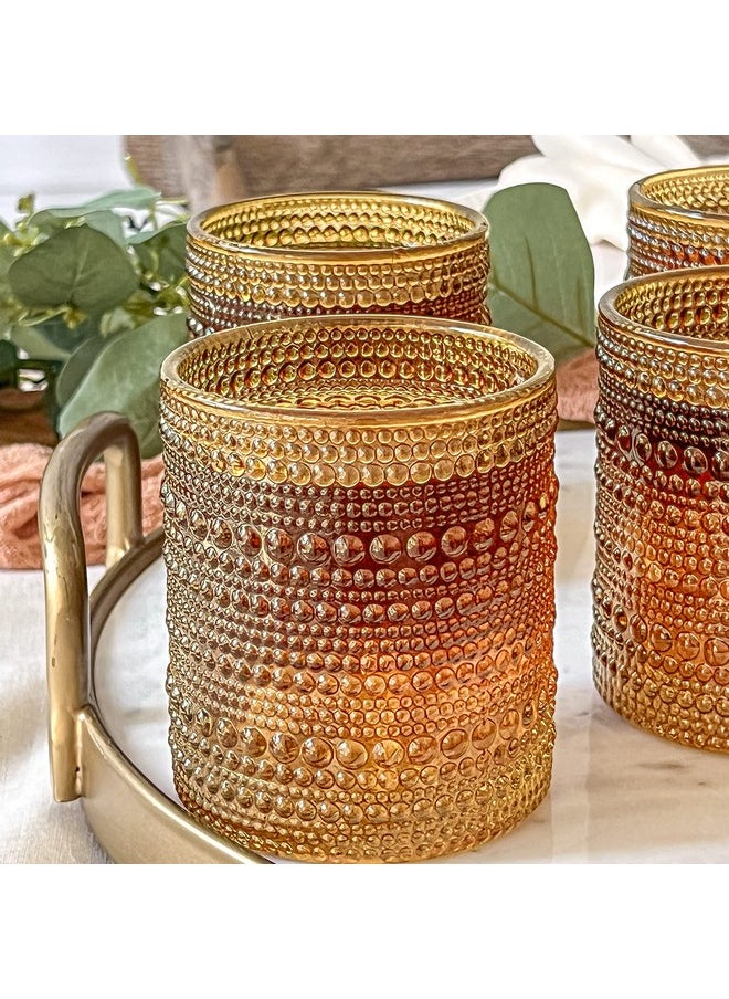 Kate Aspen - Kate Aspen Beaded Amber Drinking Glasses Set of 6-10 oz Vintage Glassware Set Jupiter Glasses, Cocktail Glass Set, Juice Glass, Water Cups Hostess Gift, Present, Gift for Newlyweds - Image 1