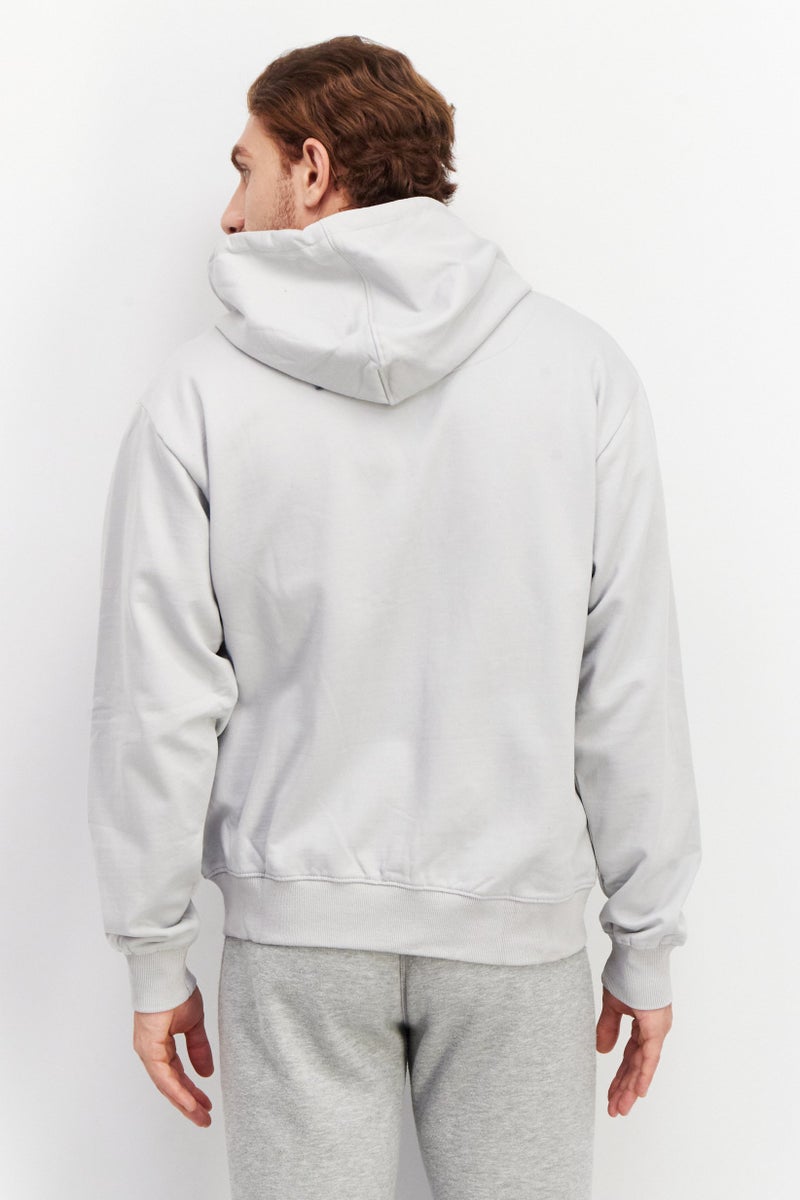 Men Drawstring Long Sleeve Brand Logo Hoodie, Grey
