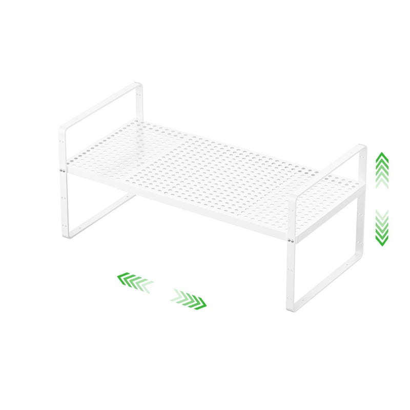 SOFRON Expandable Cabinet Storage Shelf Stackable Organizer Rack for Kitchen Bathroom Pantry Spice Cupboard Coffee Countertop Home Office Desk Heavy Duty Nonslip White Small 1 Pack