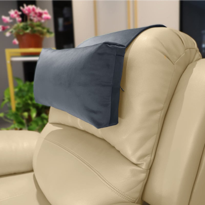 AmazeCov Adjustable Headrest Pillow for Recliners and Armchairs - Non-Slip Velvet Cushion for Neck Support and Pain Relief (Gray) - Image 1