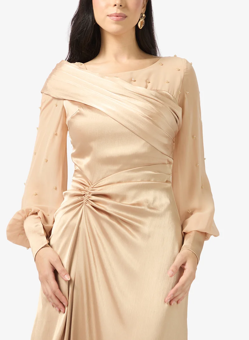 Namshi x  Mock Neck Crinkle Satin Draped Dress for Women | Best Price UAE
