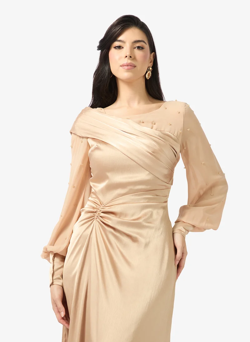 Namshi x  Mock Neck Crinkle Satin Draped Dress for Women | Best Price UAE
