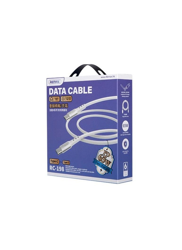 REMAX - Data Cable-Almighty 2 Pd65W Fast Charge Data Cable Rc-198C-White (Cc)White - Image 1