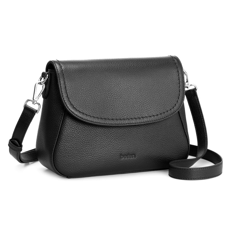 befen Black Crossbody Purse for Women Small Real Leather Shoulder Bags with RFID Blocking, Saddle Bag Purses for Women Designer Cross Body Handbags for Daily Travel - Image 1