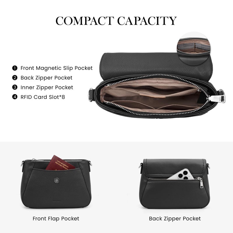 befen Black Crossbody Purse for Women Small Real Leather Shoulder Bags with RFID Blocking, Saddle Bag Purses for Women Designer Cross Body Handbags for Daily Travel - Image 4