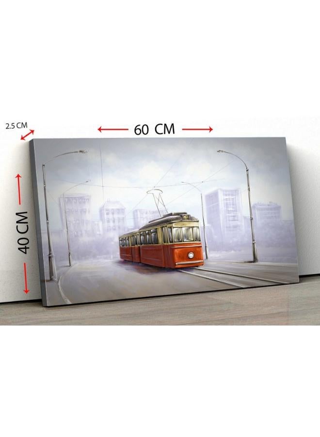 Home Gallery Canvas Wall Art, Abstract Framed Portrait of old tram in old city - Image 5