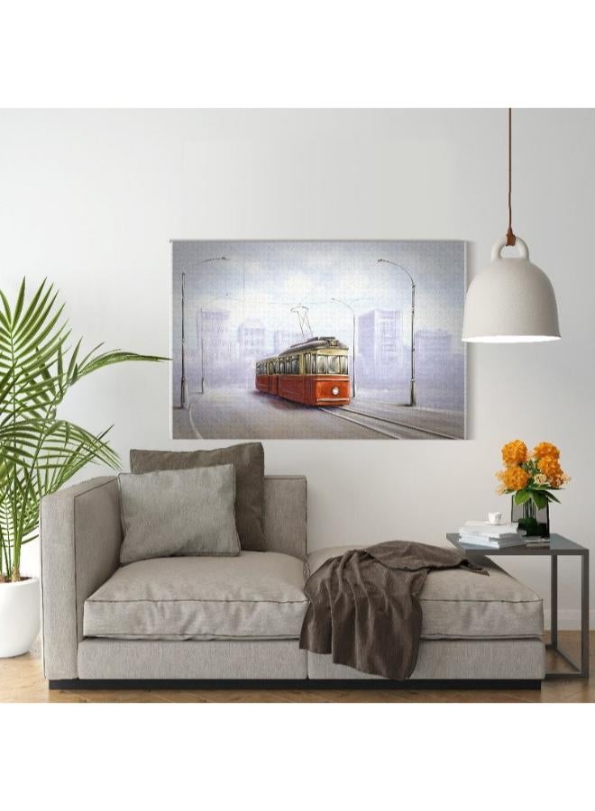 Home Gallery Canvas Wall Art, Abstract Framed Portrait of old tram in old city - Image 4