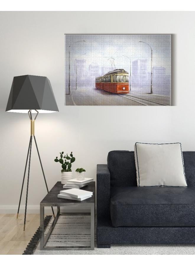 Home Gallery Canvas Wall Art, Abstract Framed Portrait of old tram in old city - Image 3