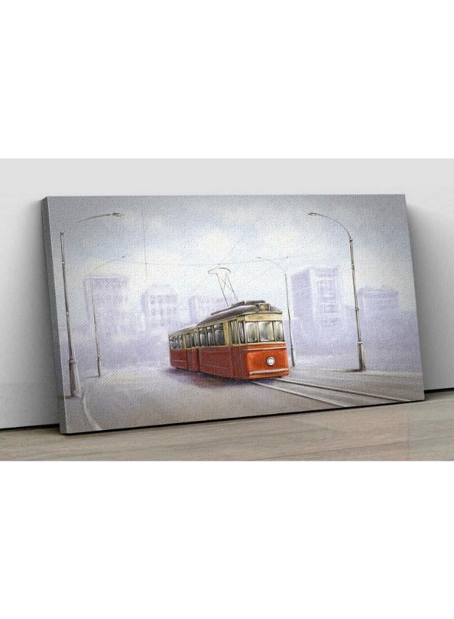 Home Gallery Canvas Wall Art, Abstract Framed Portrait of old tram in old city - Image 2