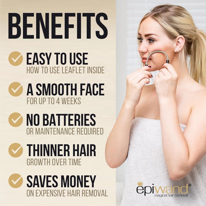 Epiwand Facial Hair Remover Threading Tool For Women Easily Remove Facial Hair From Your Upper Lip Chin Cheeks and Neck with This Professional Spring Facial Hair Epilator Includes Gift Box Instructions - Image 2