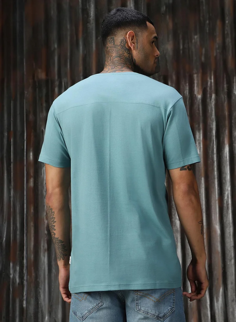 HIGH STAR Men's Blue 100% Cotton Printed T-Shirt
