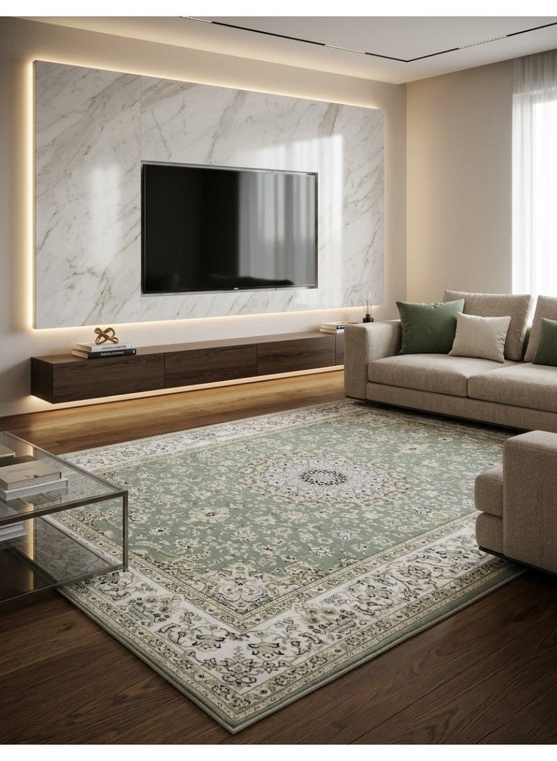 Alkaffary Bashayer Carpet from Al-Qafari, elegant traditional design with non-slip backing, 260×165 cm, light green - Image 3
