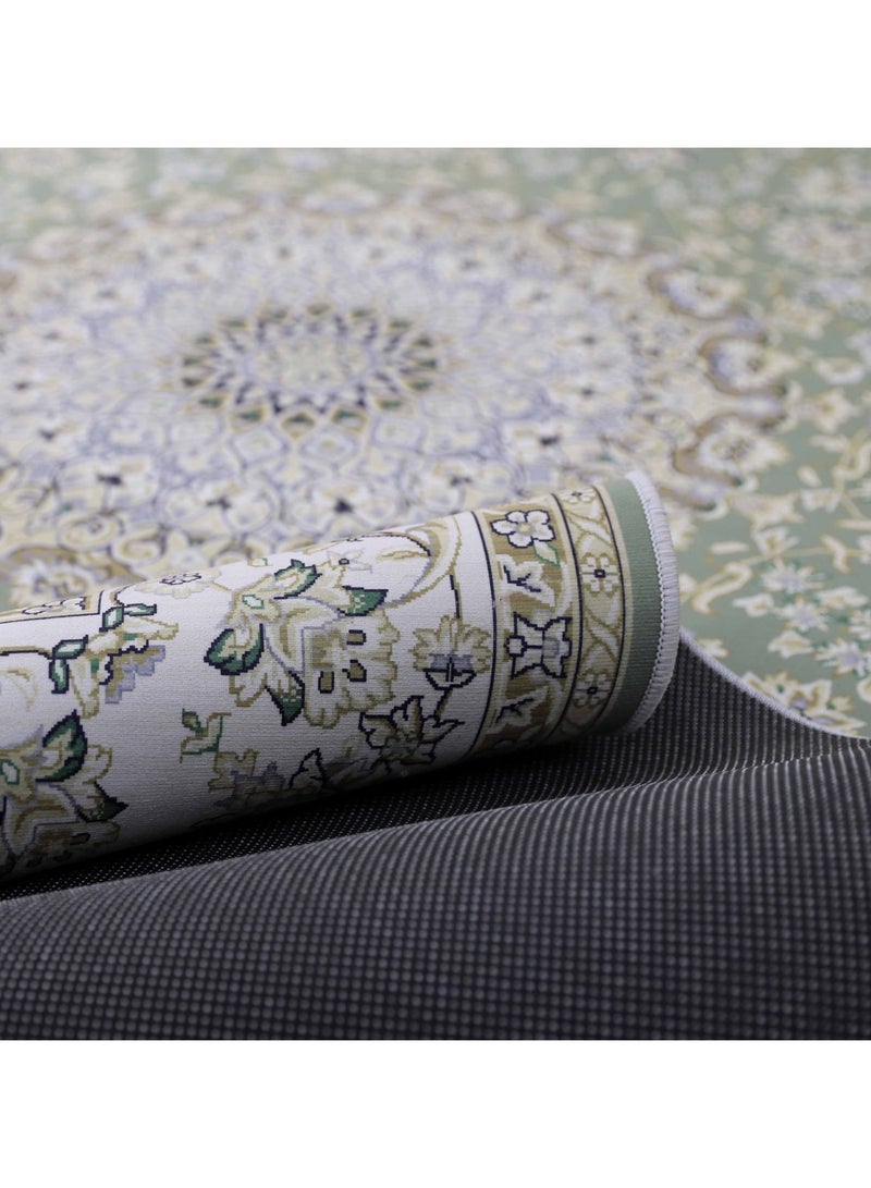 Alkaffary Bashayer Carpet from Al-Qafari, elegant traditional design with non-slip backing, 260×165 cm, light green - Image 4
