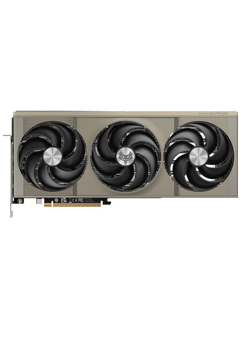 سافاير - بطاقة رسومات NITRO+ AMD Radeon™ RX 9070 16GB GDDR6، تردد 2700 ميجاهرتز، معالجات تدفق 3584، بنية RDNA™ 4، مسرعات 56 Ray، ذاكرة تخزين مؤقتة 64 ميجابايت Infinity، PCIe 5.0، ألعاب بدقة 4K، تبريد Tri-X، شريط إضاءة ARGB، استهلاك طاقة 245 وات، محول طاقة 3x8 سنون، مخرجات HDMI 2.1 وDisplayPort 2.1 | 11349-01-20G - Image 1