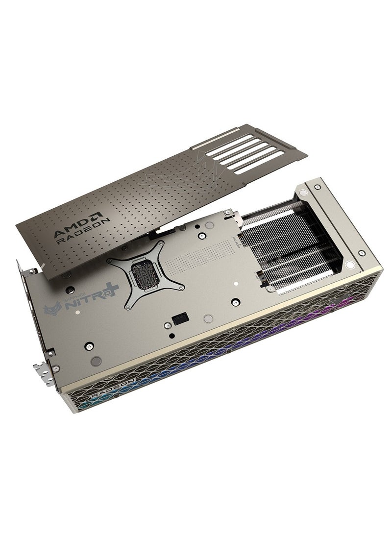 سافاير - بطاقة رسومات NITRO+ AMD Radeon™ RX 9070 16GB GDDR6، تردد 2700 ميجاهرتز، معالجات تدفق 3584، بنية RDNA™ 4، مسرعات 56 Ray، ذاكرة تخزين مؤقتة 64 ميجابايت Infinity، PCIe 5.0، ألعاب بدقة 4K، تبريد Tri-X، شريط إضاءة ARGB، استهلاك طاقة 245 وات، محول طاقة 3x8 سنون، مخرجات HDMI 2.1 وDisplayPort 2.1 | 11349-01-20G - Image 1