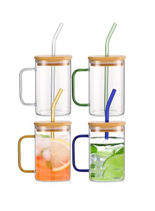 4 Pack Glass Cups With Lids and Straws, 400ML Drinking Glasses Coffee Cups with Handle, Glass Mug With colored Handle for Soda, Iced Coffee, Milk, Bubble Tea, Water, Juice - pzsku/Z84A68FE612B51CBDD499Z/45/_/1702353708/87106582-c0e0-4b6d-81aa-16dfe88f3445